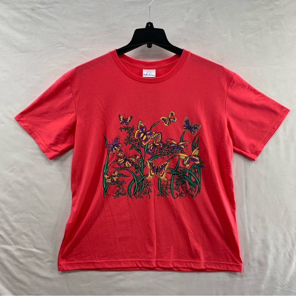 Bobbie Brooks Women Short Sleeve Crew Neck Red Floral Print Top T-Shirt Size XL